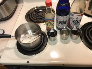 Aromatics in the pot with the liquid seasonings
